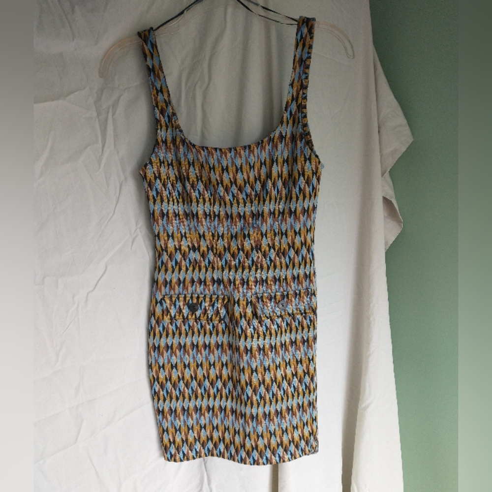 Women's blue, brown, black, tan printed Zara dress - Picture 6 of 11